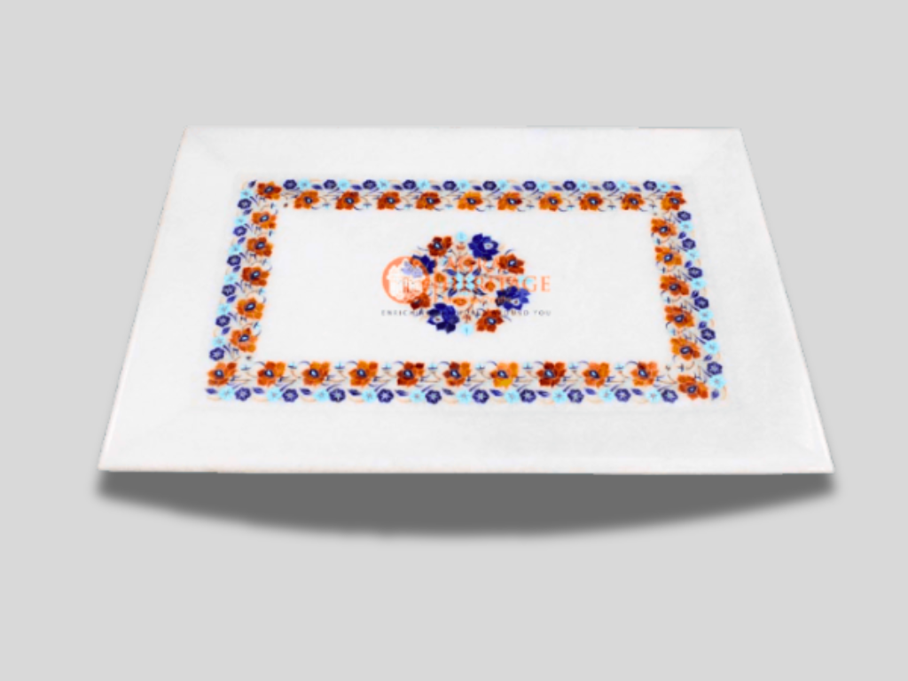 White Marble Pietradura Multi Inlaid Floral Dish Tray